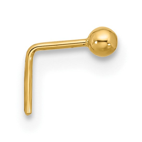 14K Yellow Gold Ball L-Shape Nose Stud Piercing Ring (22 Gauge)