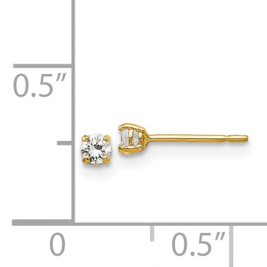 14K Yellow Gold Cubic Zirconia Stud Earrings 2.5mm Round.