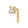 14K Yellow Gold Square CZ L-Shape Nose Stud (22 Gauge)