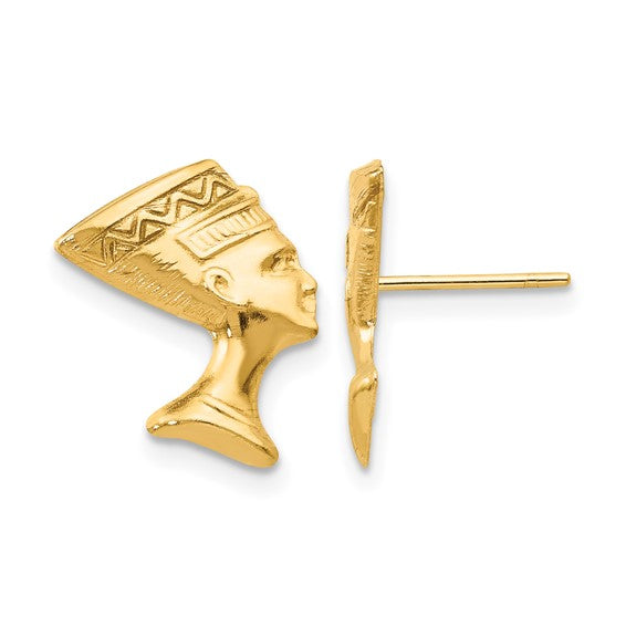14K Solid Gold Queen Nefertiti Stud Earrings