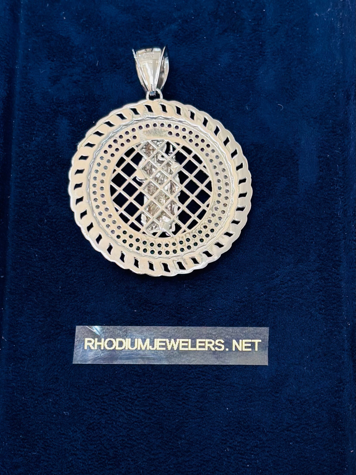 San Judas Tadeo Medallion Pendant in Sterling Silver CZ Stones