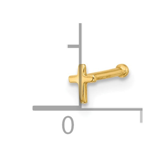 14K Solid Yellow Gold Cross Nose Bone Stud