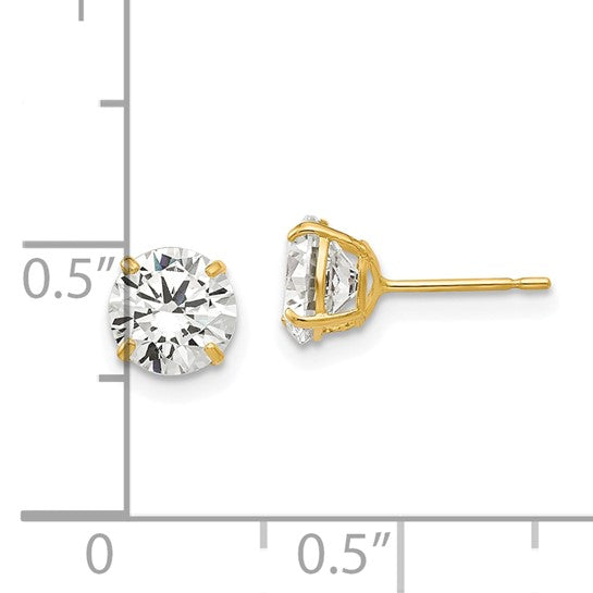 14K Yellow Gold Cubic Zirconia Stud Earrings 6mm Round Shape