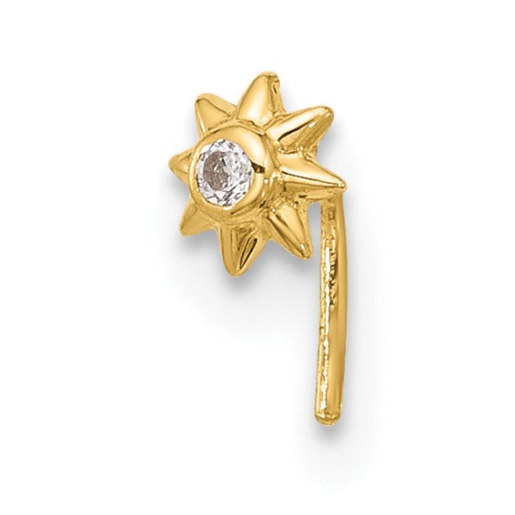 14K Yellow Gold Cubic Zirconia Sunburst / Celestial Sun Nose Ring (L-Bend)
