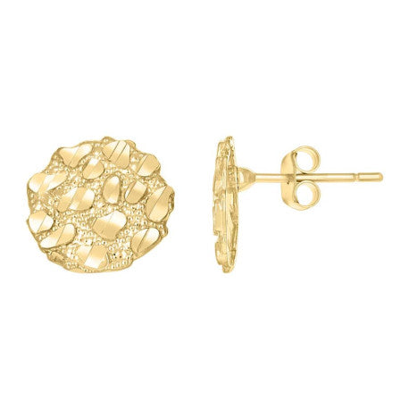 10K Solid Gold Nugget Earrings Round