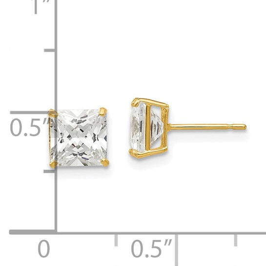 14K Yellow Gold Cubic Zirconia Stud Earrings 6mm Square Cut
