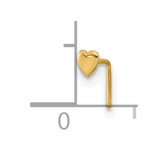 14k Yellow Gold 22 Gauge Polished Heart Nose Stud