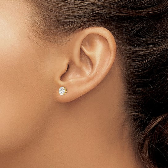 14K Yellow Gold Cubic Zirconia Stud Earrings 6mm Round Shape