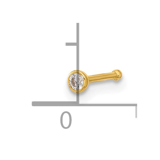 14K Solid Gold Bezel-Set Cubic Zirconia Nostril Piercing Stud (2.5mm Stone)