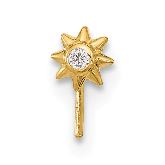 14K Yellow Gold Cubic Zirconia Sunburst / Celestial Sun Nose Ring (L-Bend)