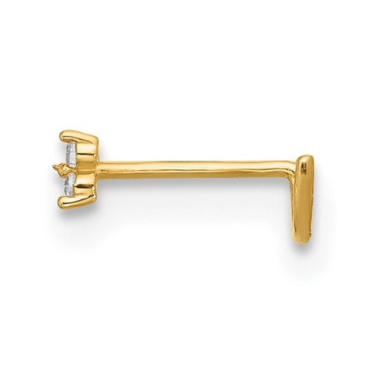 14K Solid Gold Triangle Cubic Zirconia Nostril Piercing Screw Ring (23 Gauge)