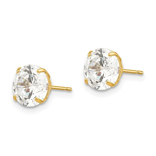14K Yellow Gold Cubic Zirconia Stud Earrings 7mm Round Cut