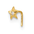 14K Yellow Gold Cubic Zirconia Star L-Shape Nose Stud Piercing Ring (23 Gauge)