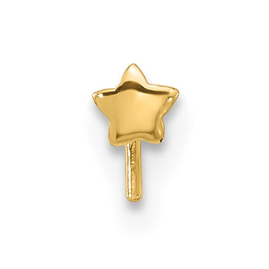14K Yellow Gold Solid Star L-Shape Nose Stud Piercing Ring (22 Gauge)