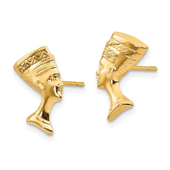 14K Solid Gold Queen Nefertiti Stud Earrings
