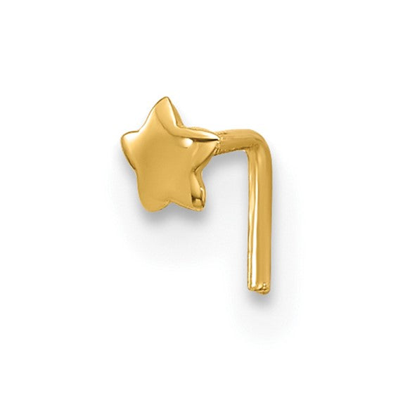 14K Yellow Gold Solid Star L-Shape Nose Stud Piercing Ring (22 Gauge)