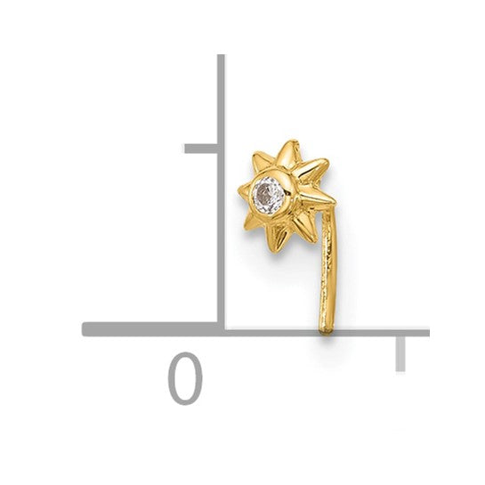 14K Yellow Gold Cubic Zirconia Sunburst / Celestial Sun Nose Ring (L-Bend)
