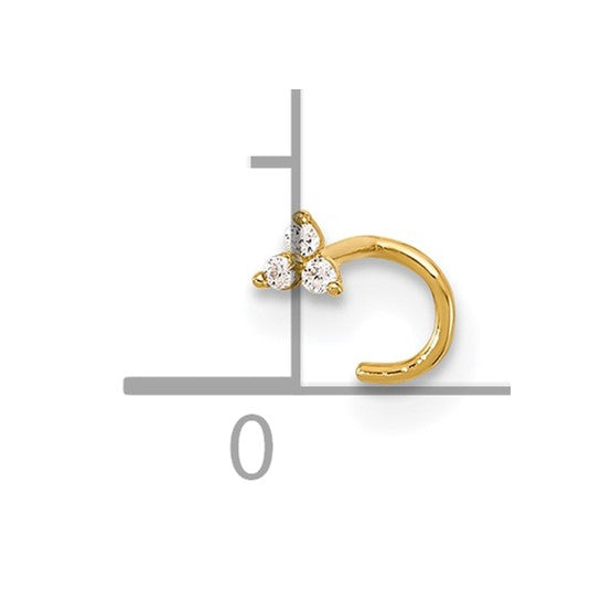 14K Solid Gold Triangle Cubic Zirconia Nostril Piercing Screw Ring (23 Gauge)