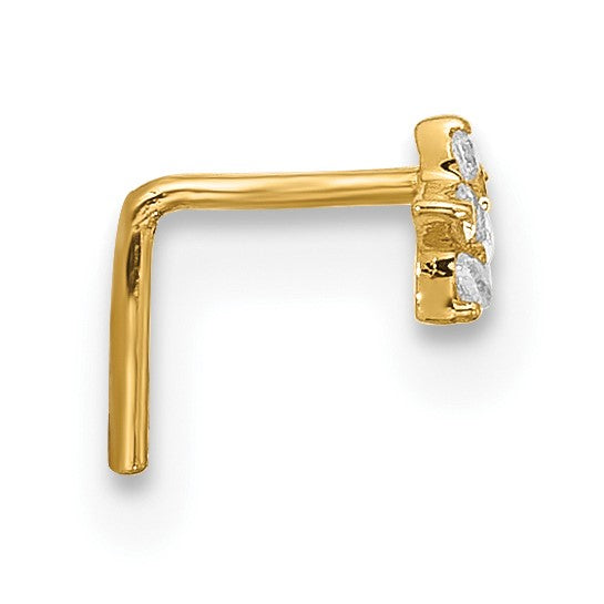 14K Solid Gold Yellow Gold Flower Stud L - Shape CZ stones.