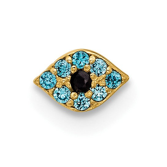 14K Solid Gold Evil Eye Cubic Zirconia Nostril Piercing Stud (20 Gauge)
