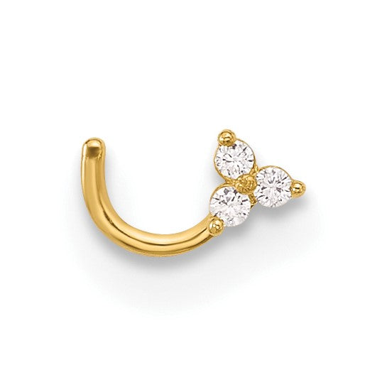 14K Solid Gold Triangle Cubic Zirconia Nostril Piercing Screw Ring (23 Gauge)