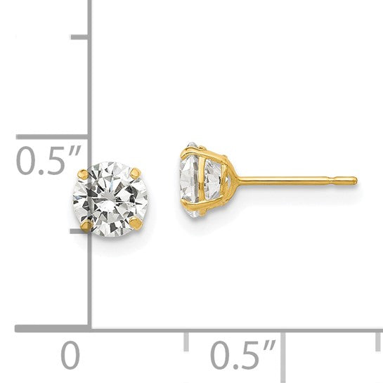 14K Yellow Gold Cubic Zirconia Stud Earrings 5mm Round Shape