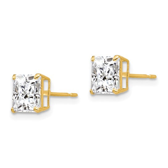 14K Yellow Gold Cubic Zirconia Stud Earrings 6mm Square Cut