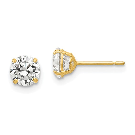 14K Yellow Gold Cubic Zirconia Stud Earrings 5mm Round Shape