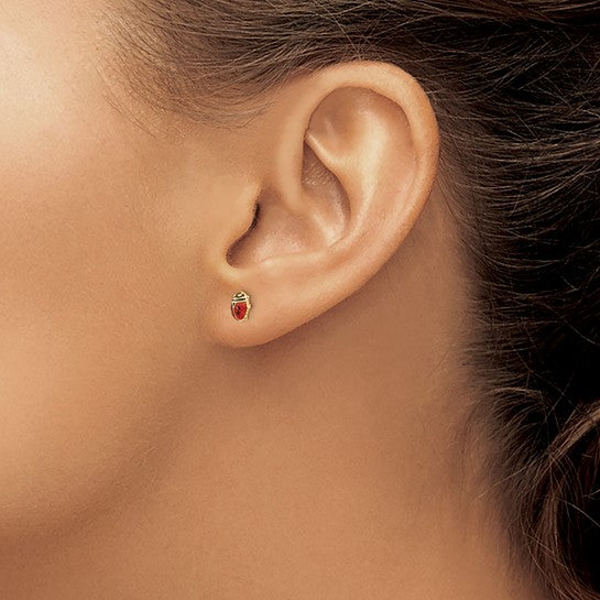 14K Solid Gold Red Enamel Ladybug Stud Earrings