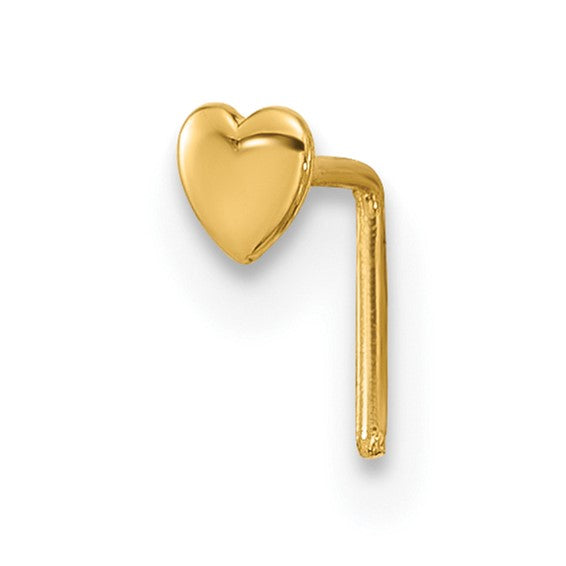 14k Yellow Gold 22 Gauge Polished Heart Nose Stud