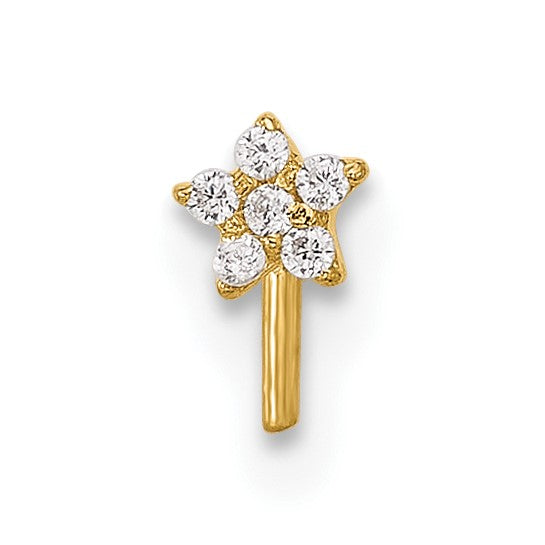 14K Solid Gold Yellow Gold Flower Stud L - Shape CZ stones.