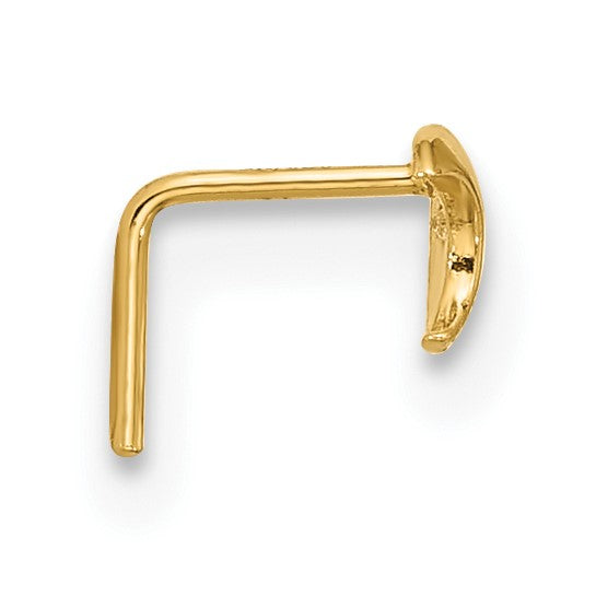 14K Yellow Gold Cubic Zirconia Crescent Moon L-Shape Nose Stud Piercing Ring (23 Gauge)