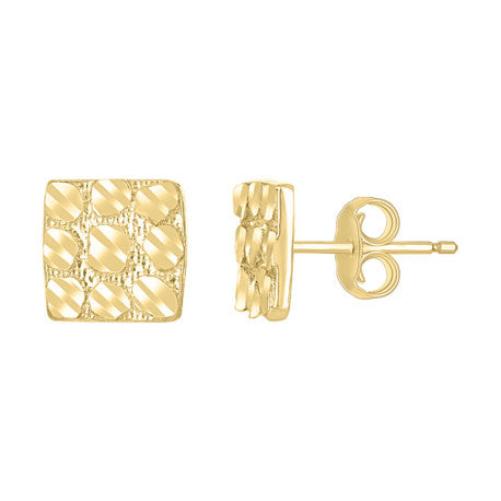 10K Solid Gold Nugget Earrings Square