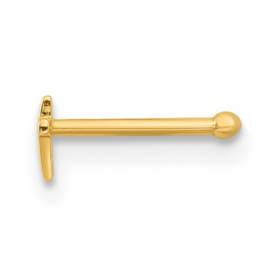 14K Solid Yellow Gold Cross Nose Bone Stud