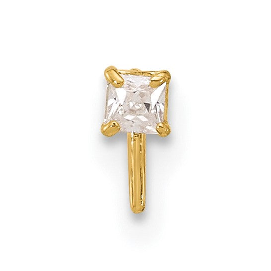 14K Yellow Gold Square CZ L-Shape Nose Stud (22 Gauge)