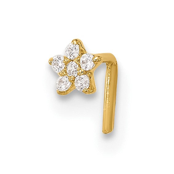 14K Solid Gold Yellow Gold Flower Stud L - Shape CZ stones.