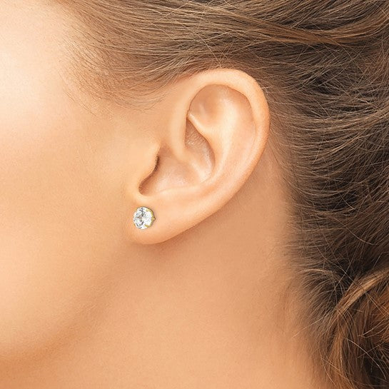 14K Yellow Gold Cubic Zirconia Stud Earrings 7mm Round Cut