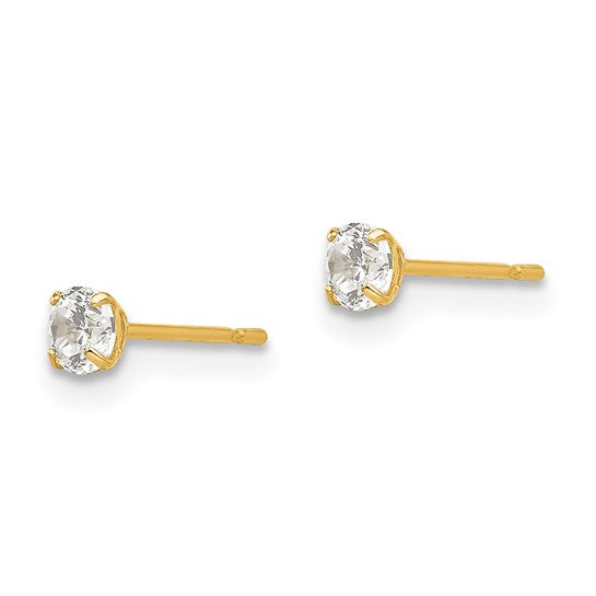 14K Yellow Gold Cubic Zirconia Stud Earrings 3mm Round