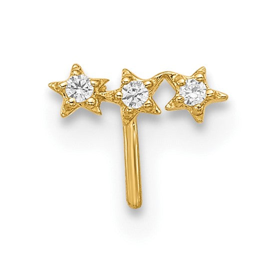 14K Yellow Gold Three-Stone Cubic Zirconia Star Nose Ring (L-Bend)