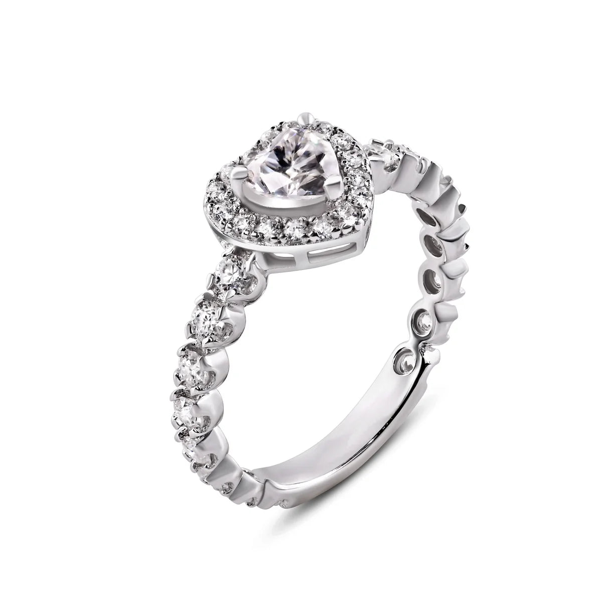 Sterling Silver Heart Halo Ring | Rhodium-Plated .925 Silver – Rhodium Jewelers