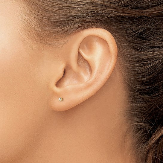 14K Yellow Gold Cubic Zirconia Stud Earrings 2mm Round.