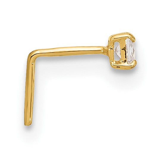 14K Yellow Gold Square CZ L-Shape Nose Stud (22 Gauge)