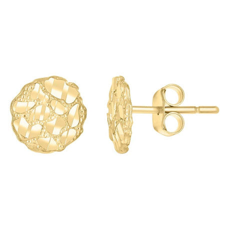 10K Gold Nugget Earrings Round