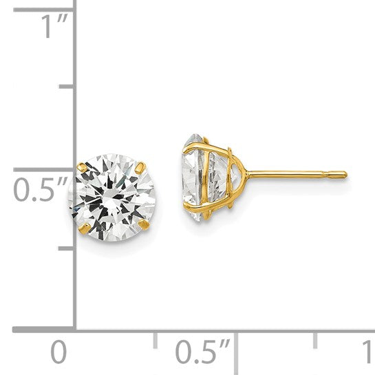 14K Yellow Gold Cubic Zirconia Stud Earrings 7mm Round Cut