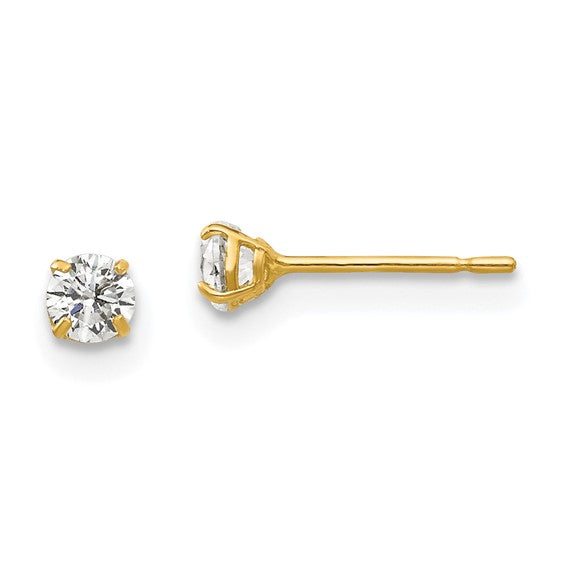 14K Yellow Gold Cubic Zirconia Stud Earrings 3mm Round