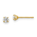 14K Yellow Gold Cubic Zirconia Stud Earrings 3mm Round