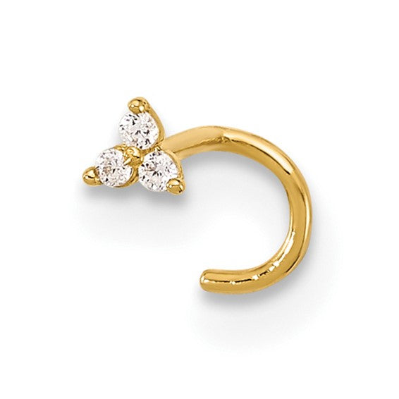 14K Solid Gold Triangle Cubic Zirconia Nostril Piercing Screw Ring (23 Gauge)