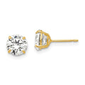 14K Yellow Gold Cubic Zirconia Stud Earrings 6mm Round Shape