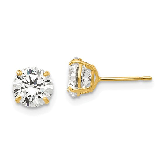 14K Yellow Gold Cubic Zirconia Stud Earrings 6mm Round Shape