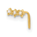 14K Yellow Gold Three-Stone Cubic Zirconia Star Nose Ring (L-Bend)